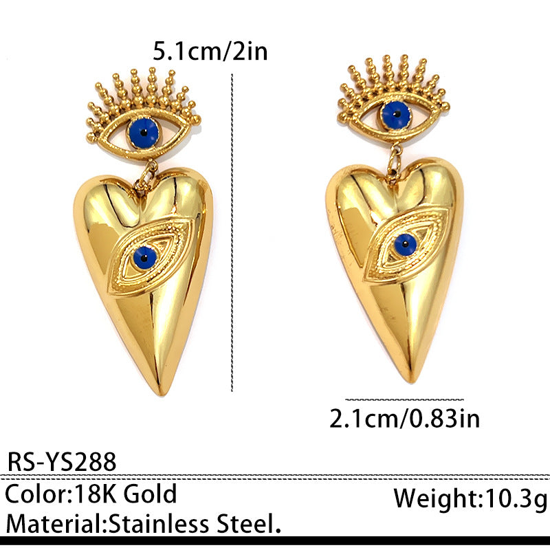 18k Gold-Plated Stainless Steel Dripping Oil Evil Eye Heart Earrings