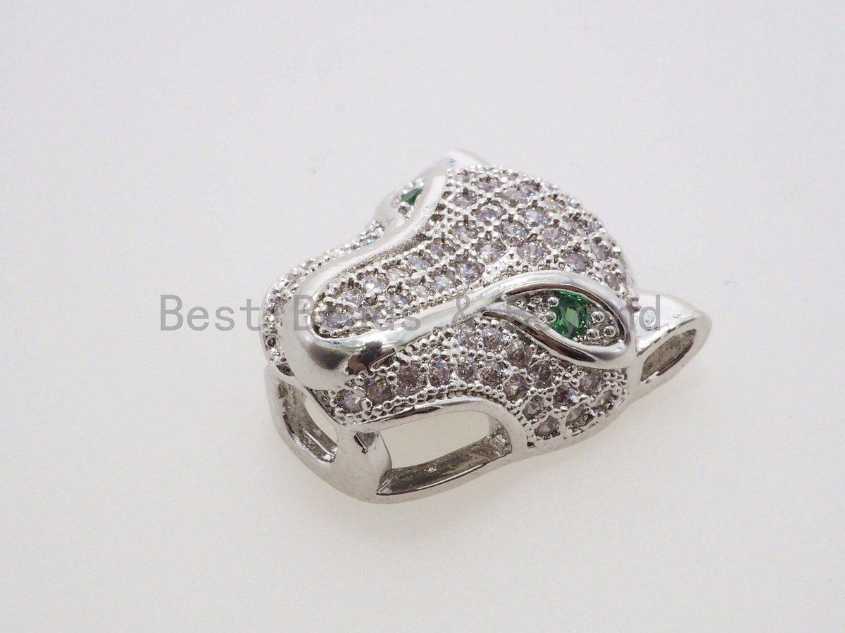 CZ Micro Pave Panther Head Beads, Cubic Zirconia Spacer Beads, Leopard Animal Head Space Beads, Panther Charms Findings,15x14mm, sku#G407