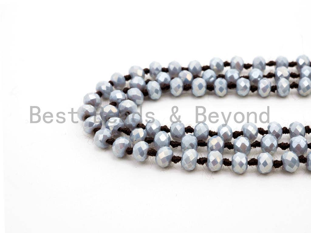 60 Long Hand Knotted AB Gray Color Crystal Necklace, Long Necklace, Gray Color 2x4mm Rondelle Faceted Crystal Beads, SKU#D13