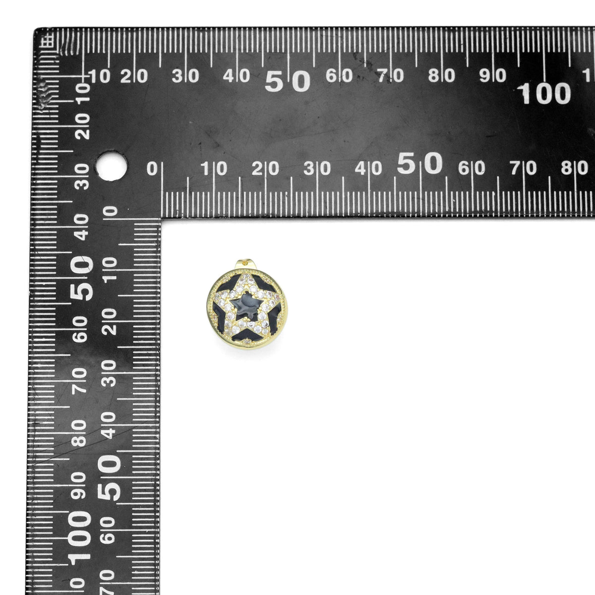 CZ Black Enamel Star On Round Stud Earrings, Sku#A396