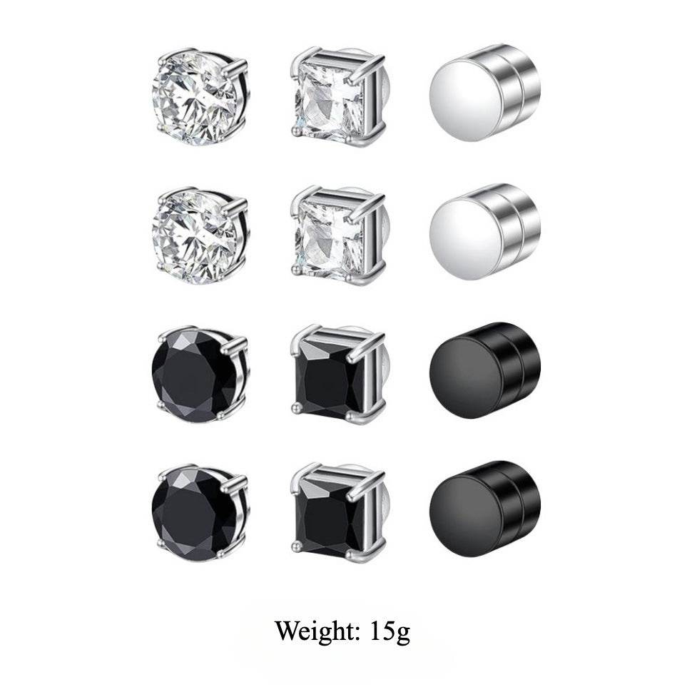 Magnetic CZ Stud Earrings for Men Women, Multi Sets 6mm Non-Piercing Clip On Hypoallergenic Stainless Steel