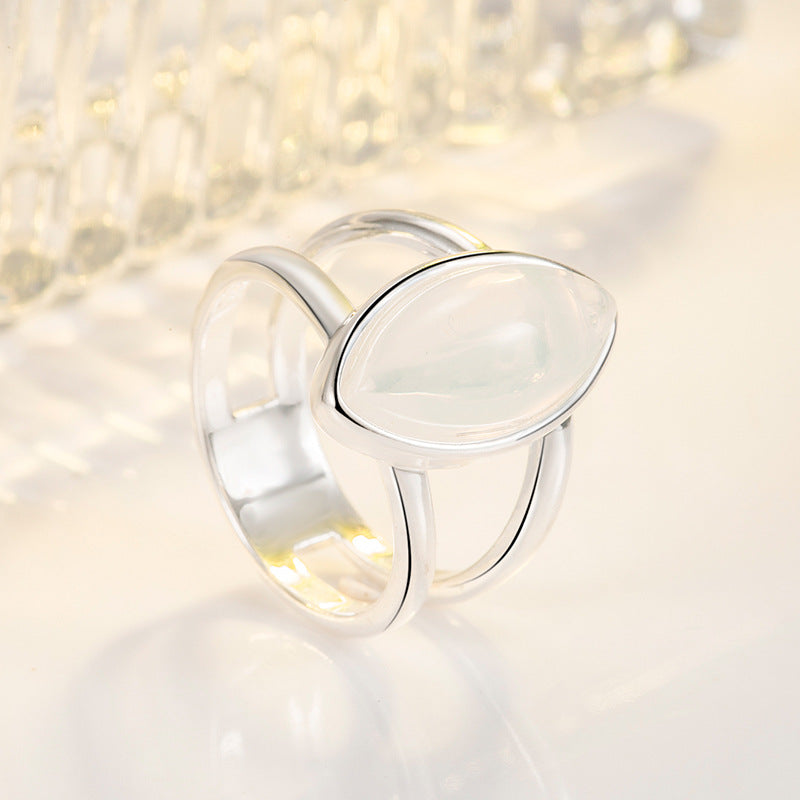925 Silver-Plated Imitation White Agate Ring, Womens, European And American Style