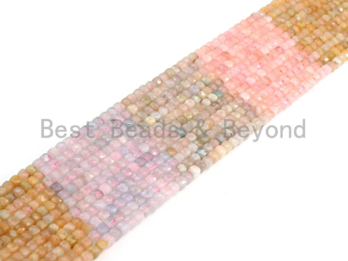 High Quality Natural Morganite Beads, 4mm Faceted Cube Morganite Beads, 16" Full Strand, sku#U776