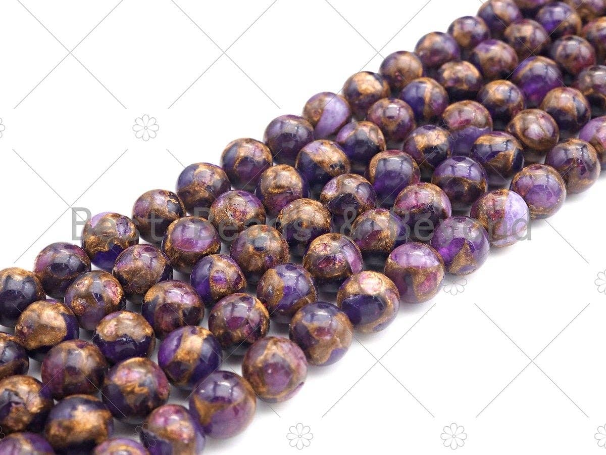 Gold Clinquant Beads, 4mm/6mm/ 8mm/10mm/12mm, Cloisonne Purple Color, 15.5" Full Strand Wholesale Gemstones,sku#U953