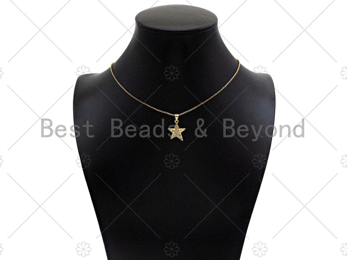 CZ Micro Pave Five Star Shape Pendant/Charm,CZ Dainty Gold Charm, Necklace Bracelet Charm Pendant,14x18mm,Sku#JD01