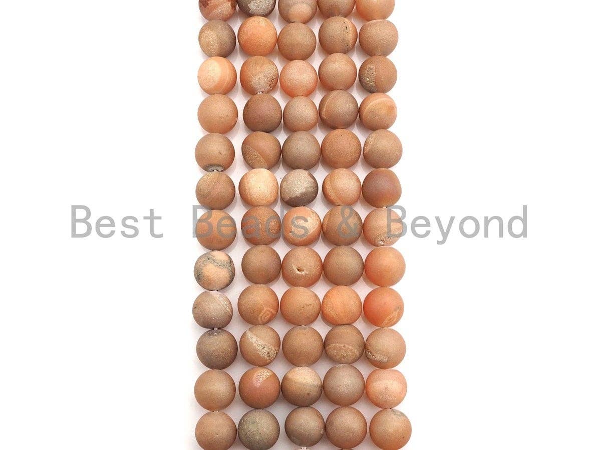 Peach Color Druzy Agate beads, 6mm/8mm/10mm/12mm/14mm Round Smooth Matte beads,Natural Agate Druzy Round Beads, 15.5inch strand, SKU#U851