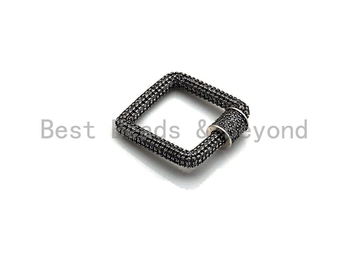 Fully Clear Cz Micro pave Square Shape Clasp, CZ Pave Square Clasp, Antique Silver Carabiner Clasp, 23mm, sku#H181