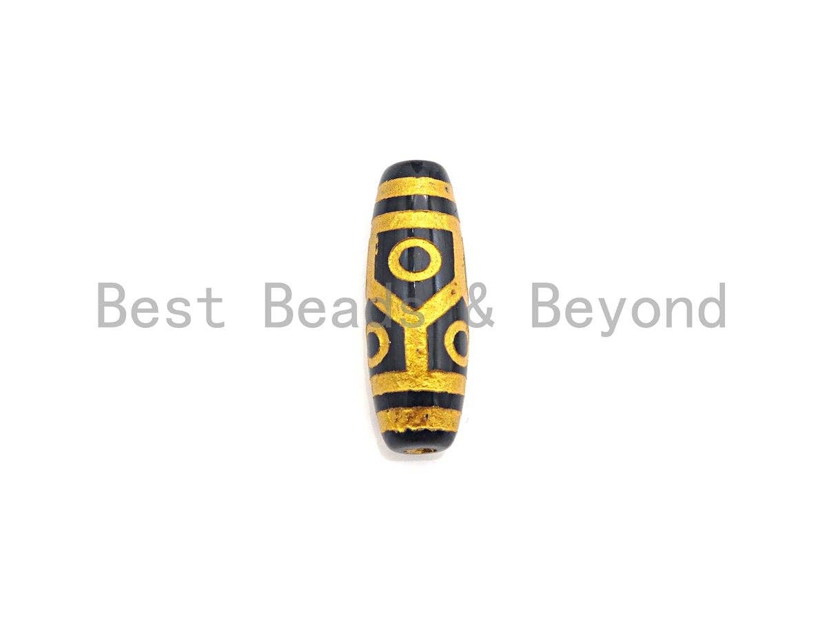 Natural Tibetan Agate Long Oval Shape Beads, Black Gold Dzi beads, Barrel Agate Beads, 10x30mm, sku#U583