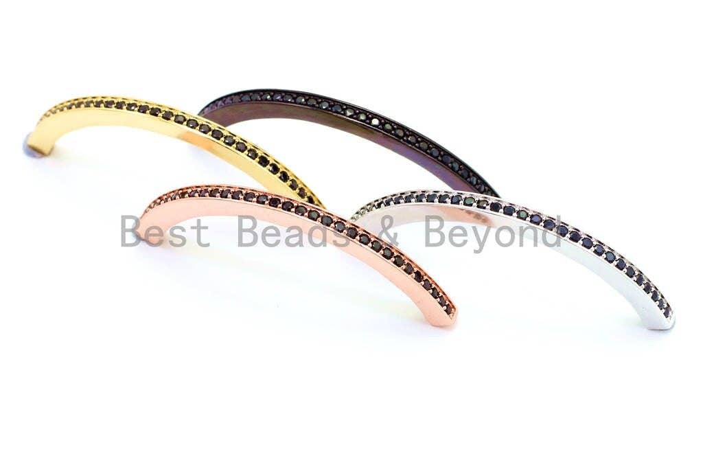 CZ Micro Pave Curved Square Tube with Black CZ for Bracelet/Necklace, Black Color Plated, Cubic Zirconia Separator Beads, 59mm,sku#G1