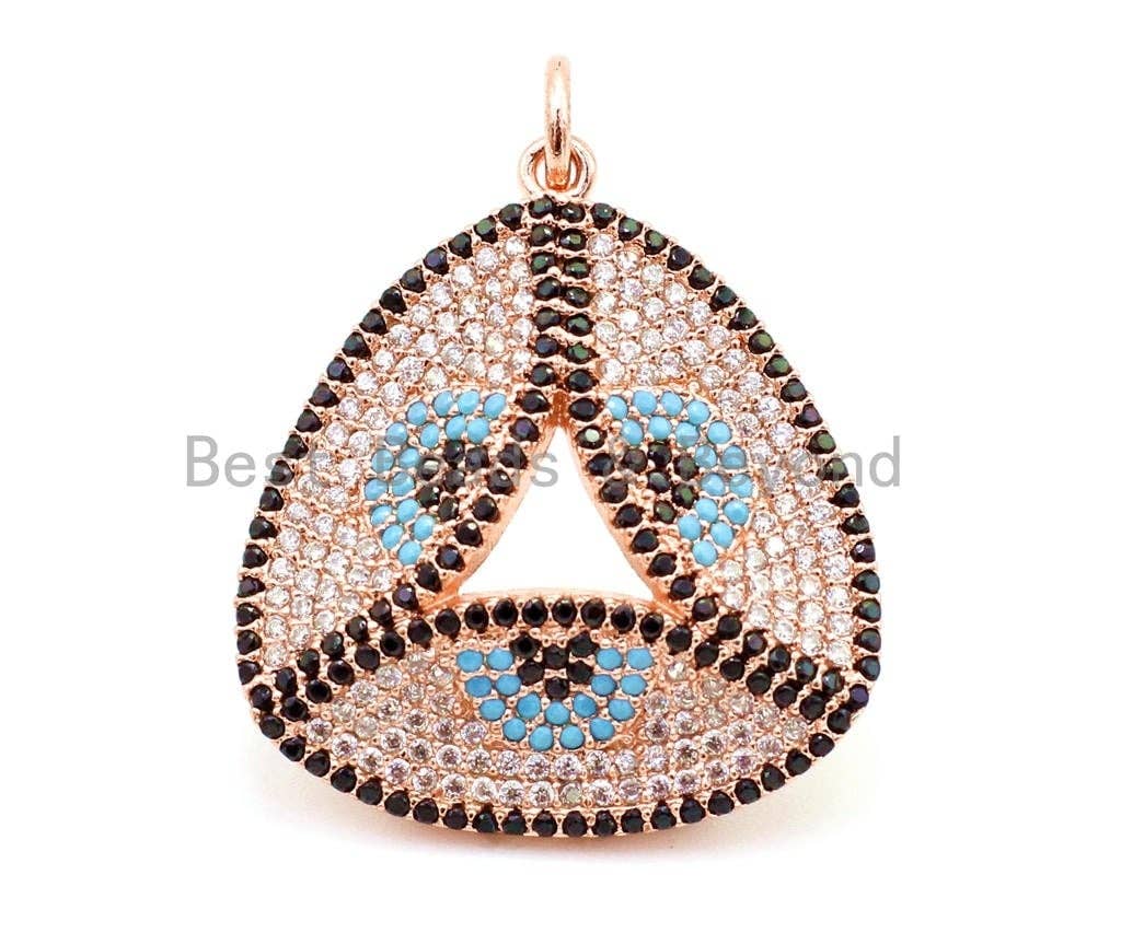 CZ Micro Pave Trillion Shape Evil Eye Pendant, Cubic Zirconia Pendant, 25x32mm, sku#F24