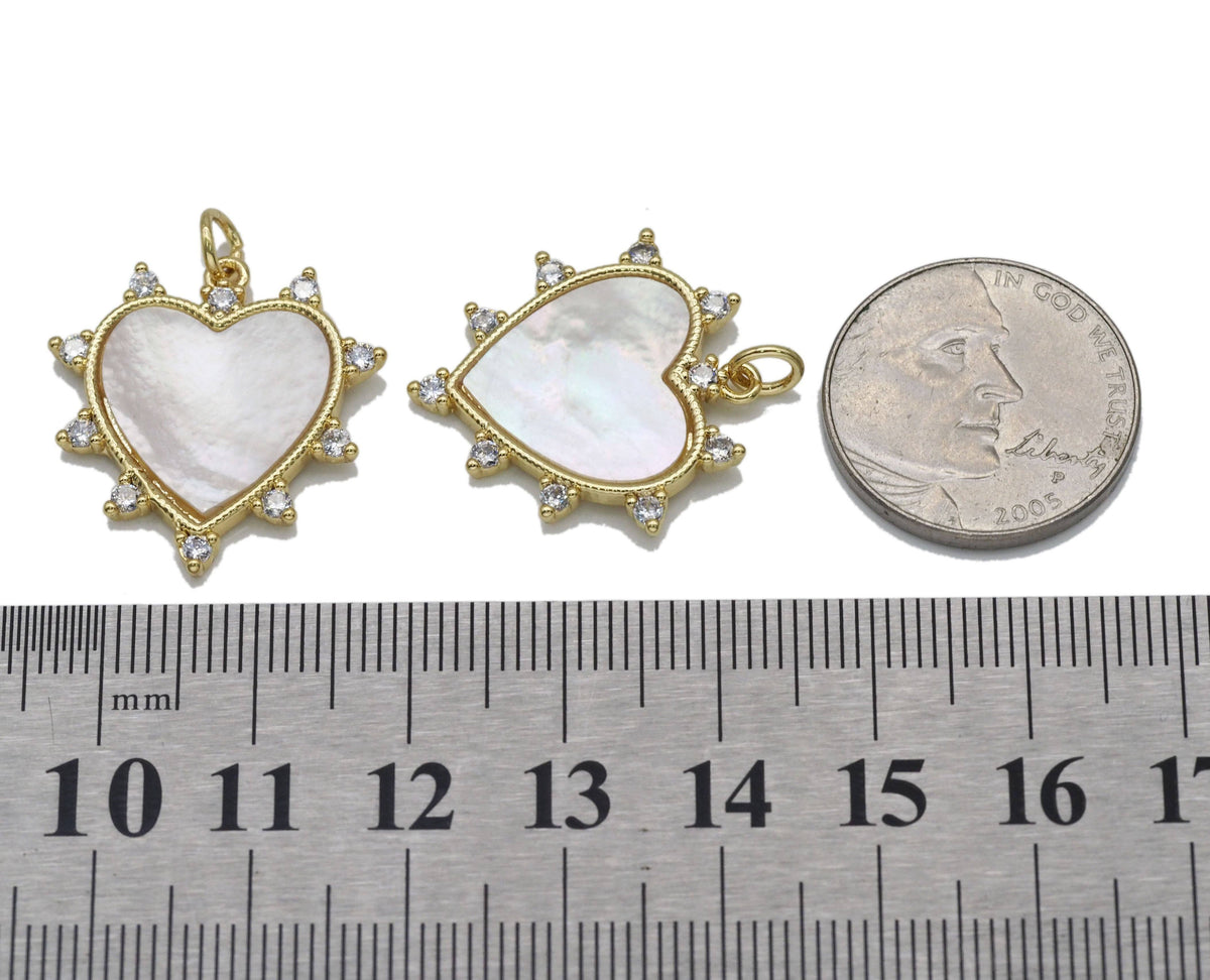 CZ Pave Mother of Pearl Spike Heart Charm, Sku#L713