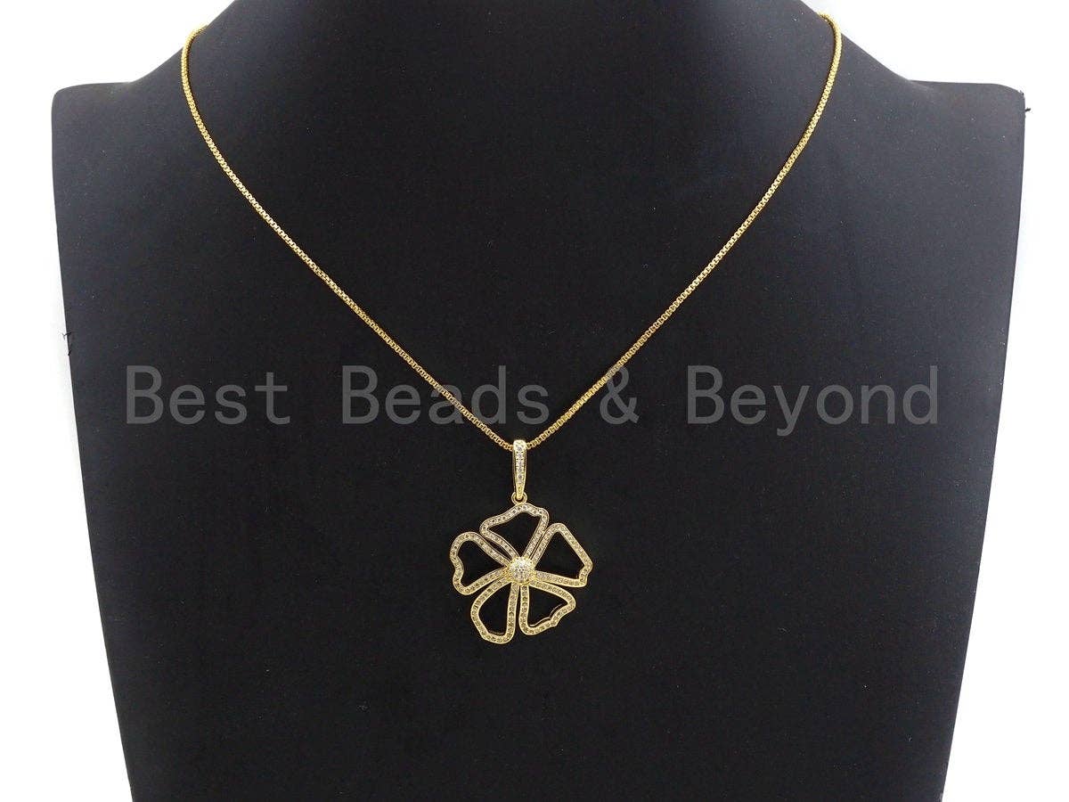 CZ Micro Pave Hollow Out Flower Shaped Pendant/Charm, Cubic Zirconia Pendant Charm,28x31mm,sku#F912