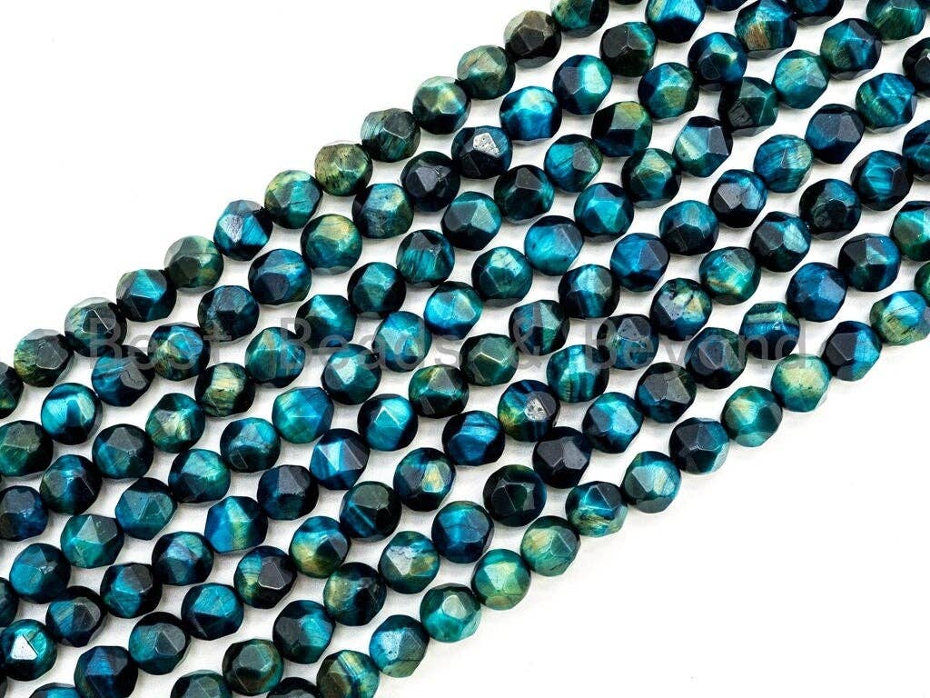 High Quality Natural Blue Tiger Eye Diamond Cut Round Faceted Beads, 6mm/8mm/10mm, Blue Tiger Eye Gemstone Beads, 15.5inch strand, SKU#U85