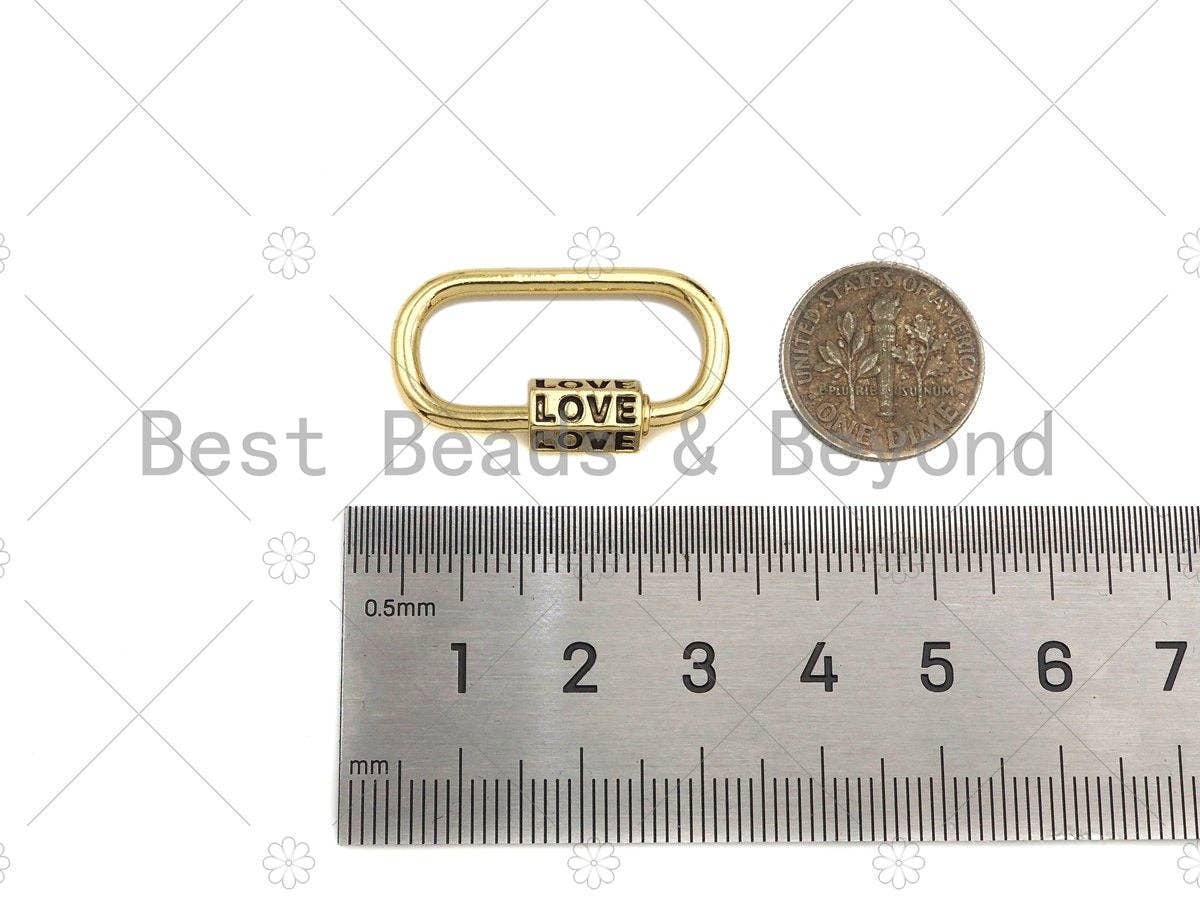 18K Gold Love Word On Oval Shape Screw Clasp, Oval Connector, Gold Carabiner Clasp, 17x29mm, Sku#K173