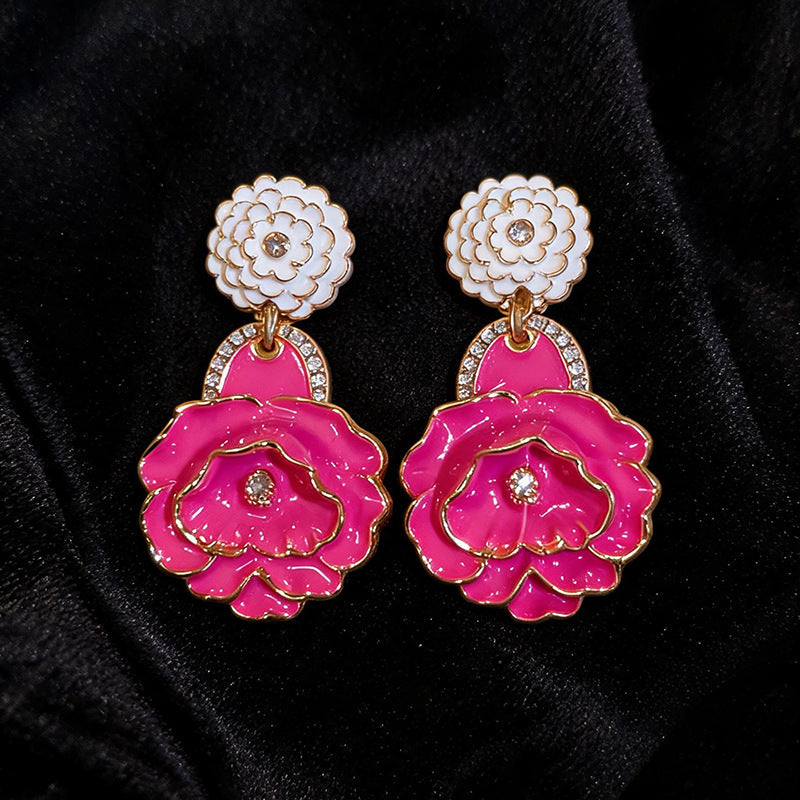Women Exaggerated Heavy Craft Rose Flower Dangle Earrings,Niche Design Light Luxury Elegant Versatile Fashion Statement Jewelry For Daily Party Occasion