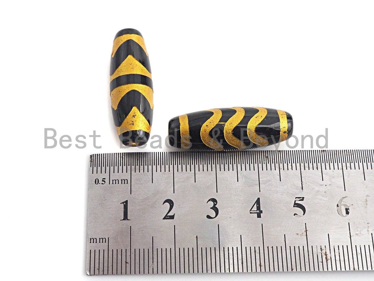 Natural Tibetan Agate Long Oval Shape Beads, Black Gold Dzi beads, Barrel Agate Beads, 10x30mm, sku#U590