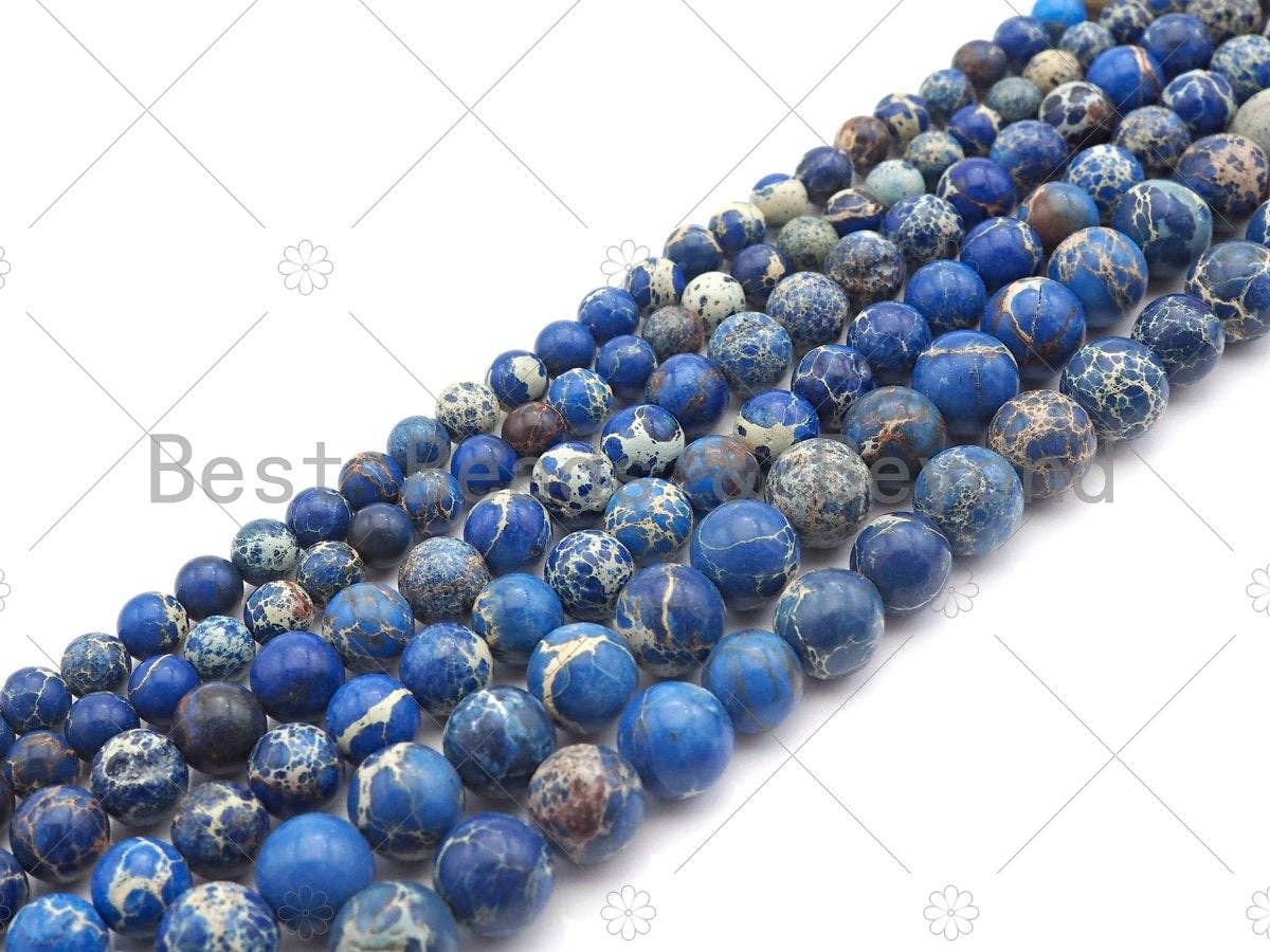 High Quality Coblalt Blue Sea Sediment Imperial Jasper Beads, 6mm/8mm/10mm/12mm Round Smooth Imperial Japser, 15.5'' Full Strand, SKU#UA175