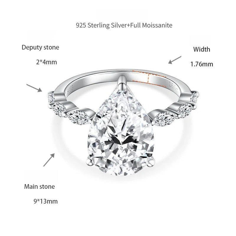 D-Color VVS1 Moissanite Teardrop Engagement Ring — 5-Carat Brilliant Cut in 925 Silver with 18K Gold Plating