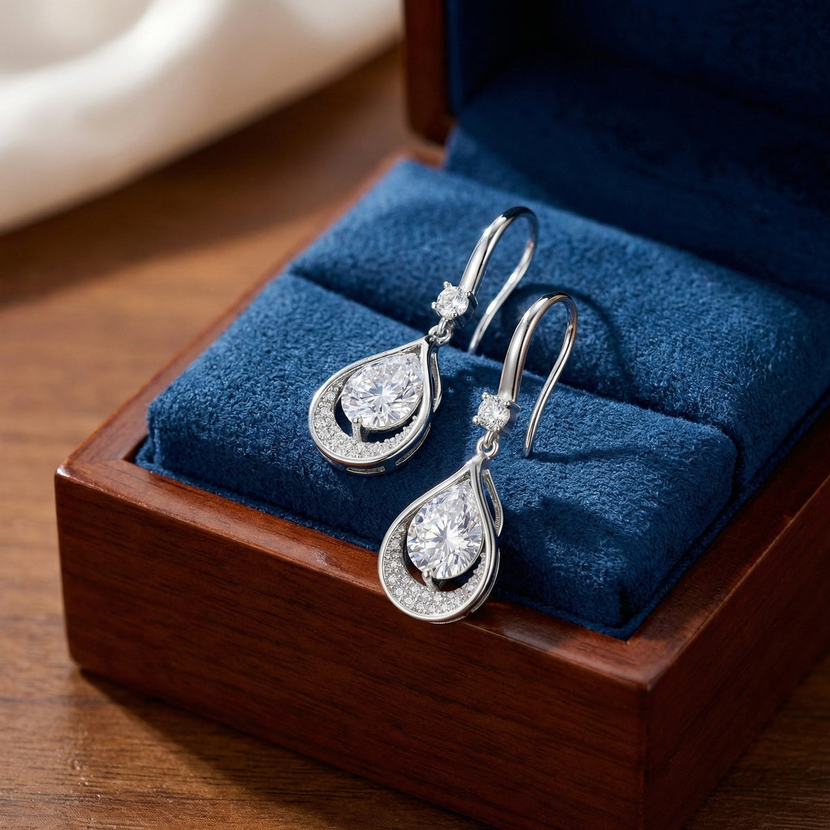 925 Sterling Silver Elegant Pear-Shaped Teardrop Halo Dangle Earrings in Sterling Silver Finish