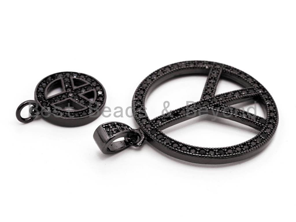 CZ Pave On  Micro Pave Peace Sign Round Pendant,SKU#F363