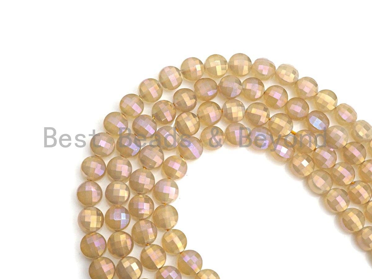 Mystic Plated Gold Agate Checkerboard Cut Coin Shape beads, 6mm/8mm Turtle Shell Cut Gold Agate, 15.5" Full strand, Sku#UA33C