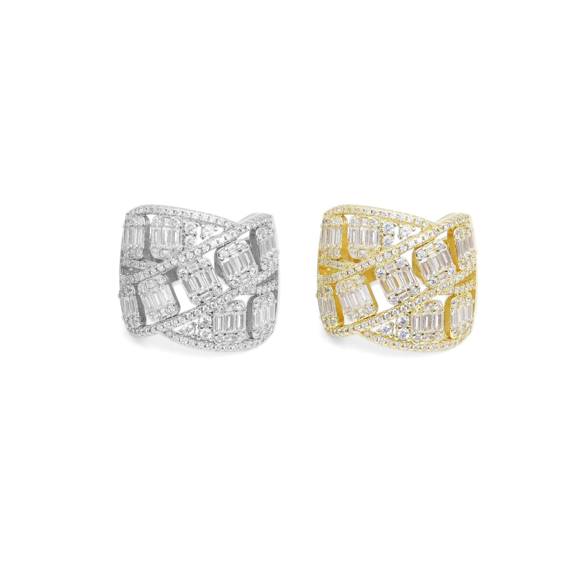 Clear Baguette CZ Chunky Twisted Statement Ring, Sku#A230