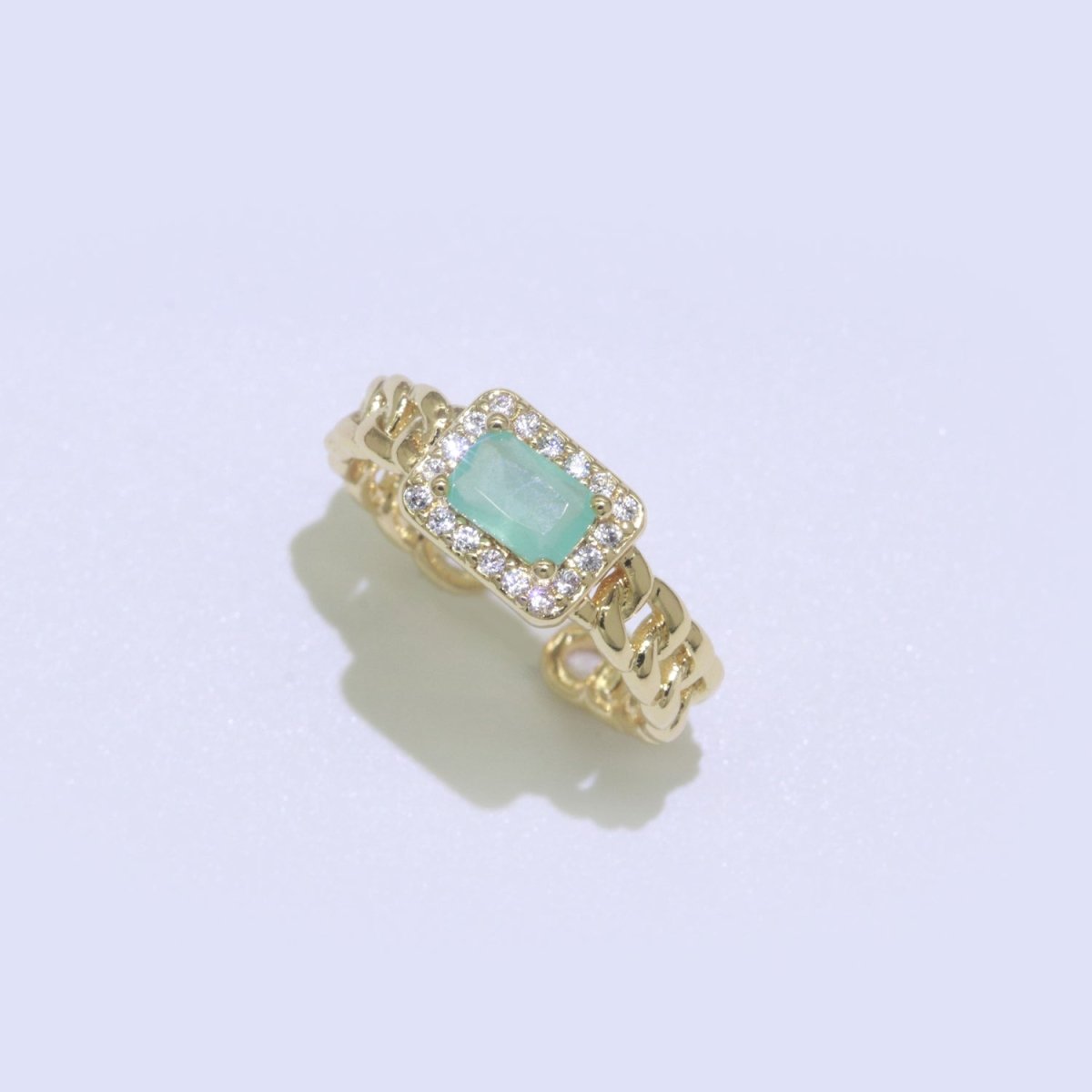Chunky Cuban Chain Cocktail Ring with Color Cubic Zirconia Stone Statement Jewelry O-411 ~ O-424
