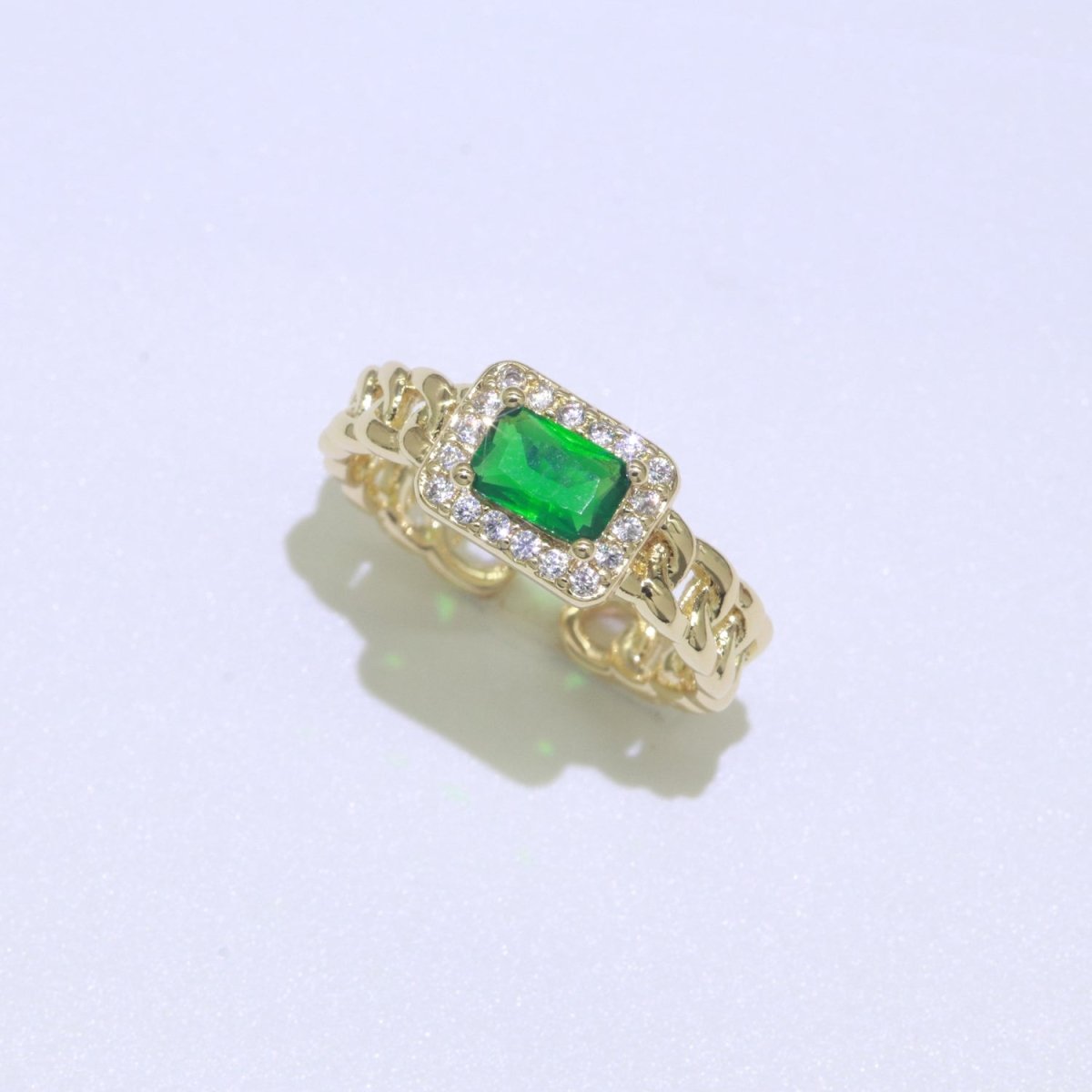 Chunky Cuban Chain Cocktail Ring with Color Cubic Zirconia Stone Statement Jewelry O-411 ~ O-424