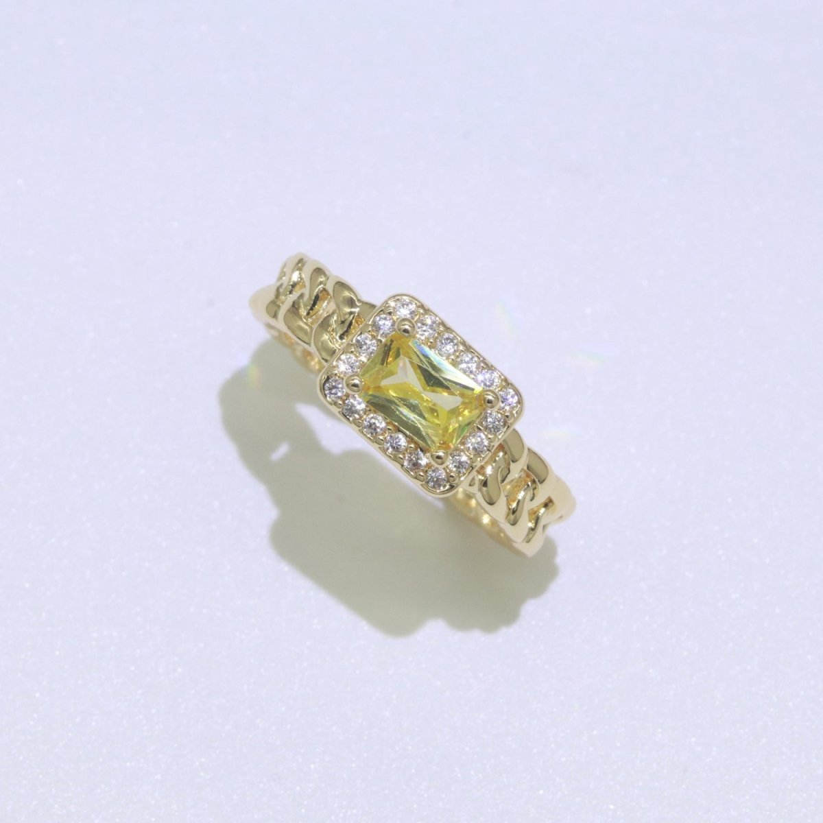 Chunky Cuban Chain Cocktail Ring with Color Cubic Zirconia Stone Statement Jewelry O-411 ~ O-424
