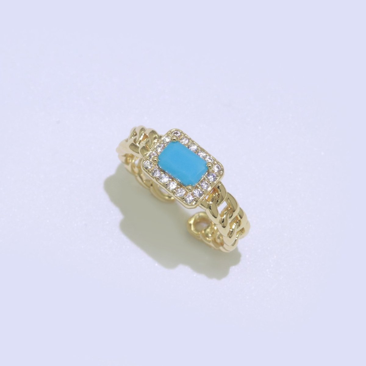 Chunky Cuban Chain Cocktail Ring with Color Cubic Zirconia Stone Statement Jewelry O-411 ~ O-424