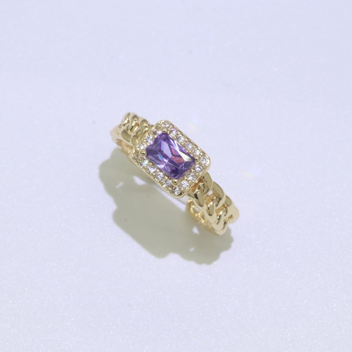 Chunky Cuban Chain Cocktail Ring with Color Cubic Zirconia Stone Statement Jewelry O-411 ~ O-424