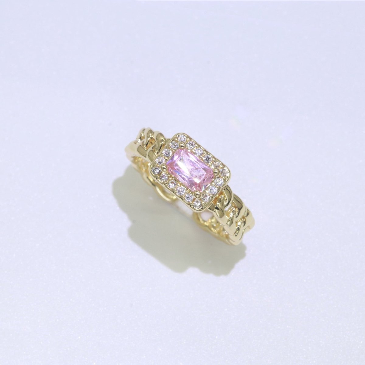 Chunky Cuban Chain Cocktail Ring with Color Cubic Zirconia Stone Statement Jewelry O-411 ~ O-424