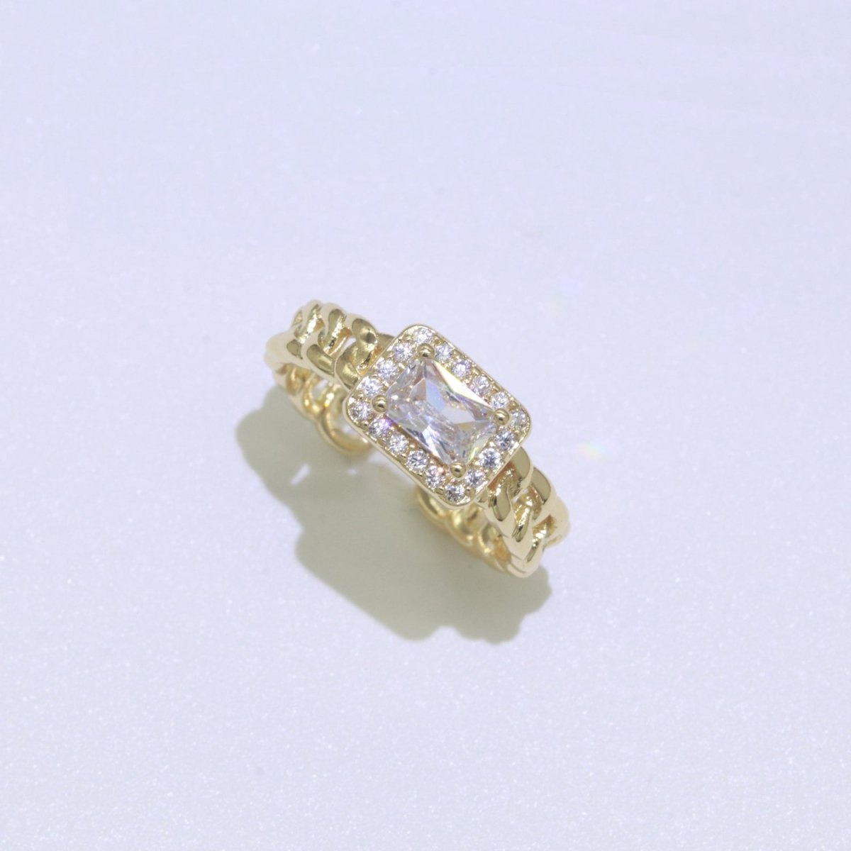 Chunky Cuban Chain Cocktail Ring with Color Cubic Zirconia Stone Statement Jewelry O-411 ~ O-424
