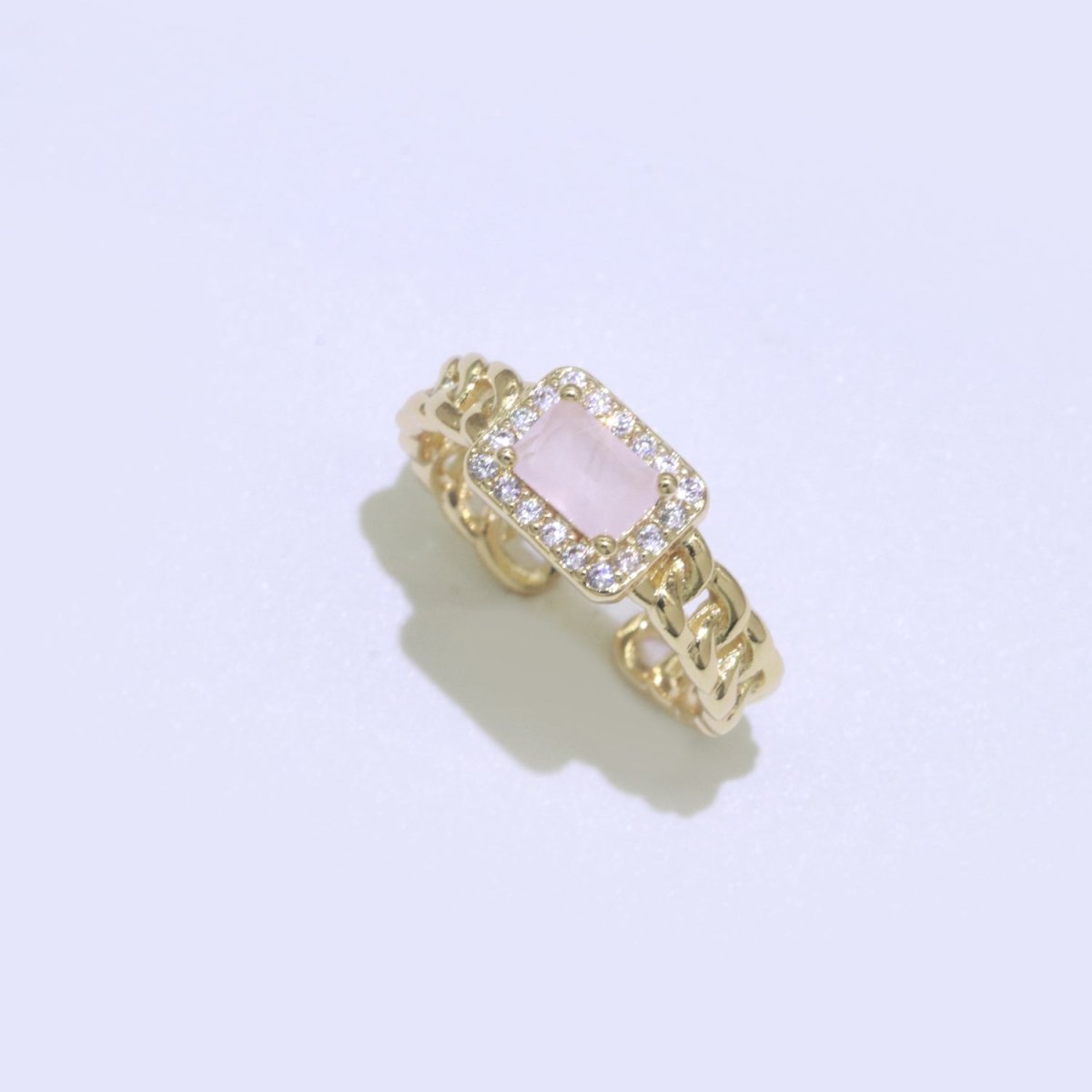 Chunky Cuban Chain Cocktail Ring with Color Cubic Zirconia Stone Statement Jewelry O-411 ~ O-424