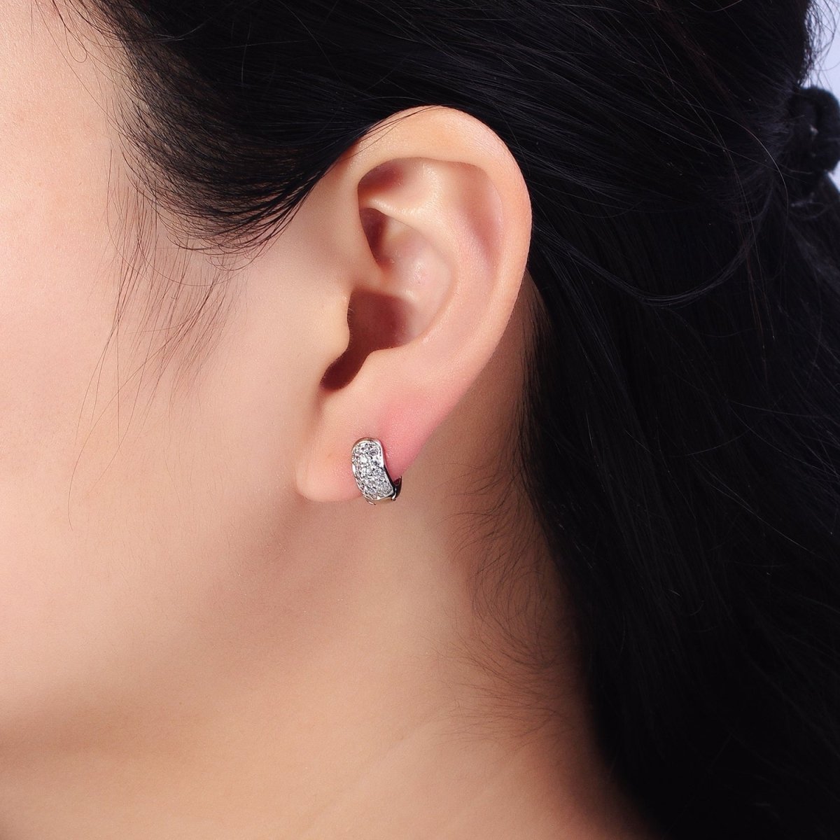 Chunky Gold Huggie Earrings Micro Pave Hoop Earrings, Huggie Hoop Earring in Silver Mini Huggie AB392 AB780