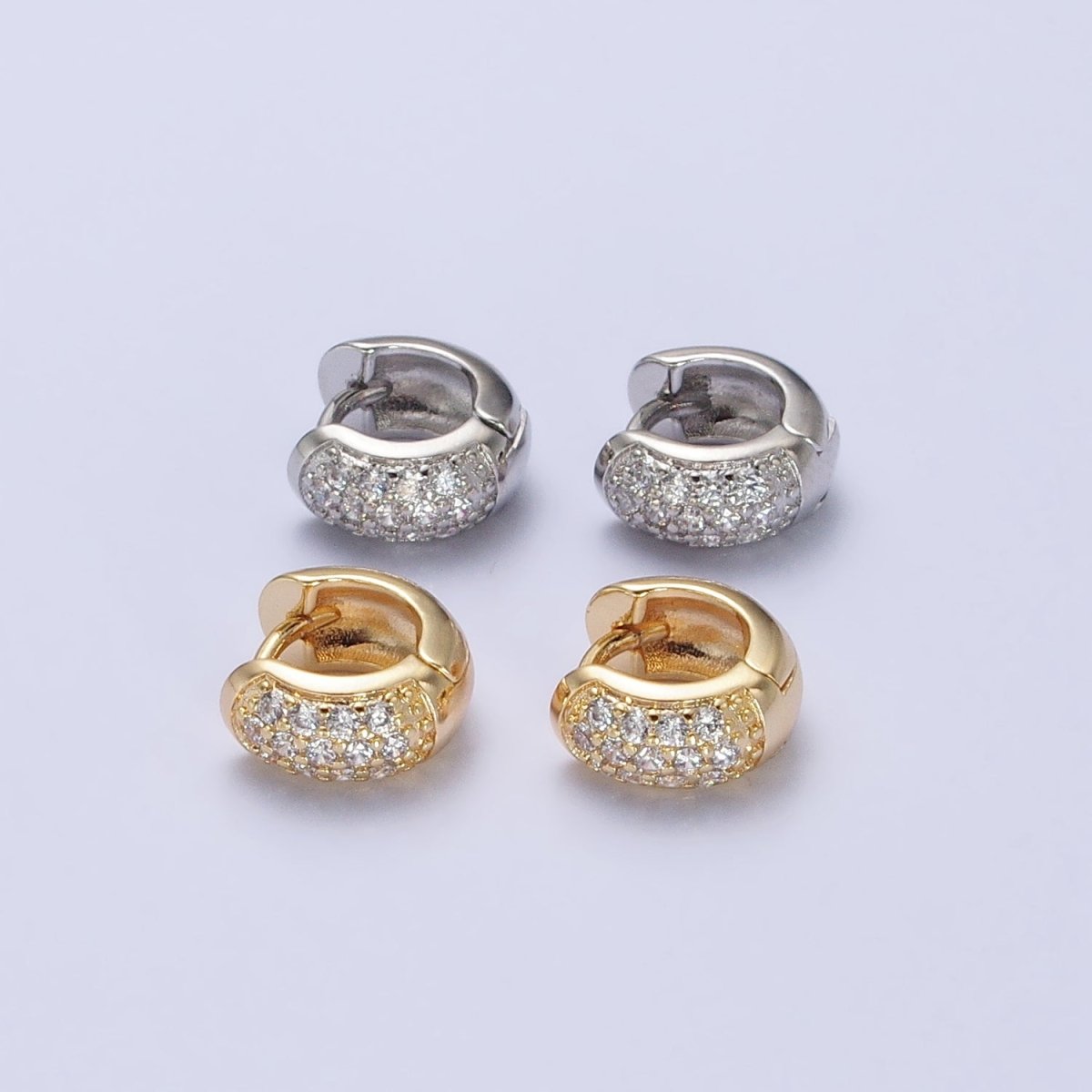 Chunky Gold Huggie Earrings Micro Pave Hoop Earrings, Huggie Hoop Earring in Silver Mini Huggie AB392 AB780