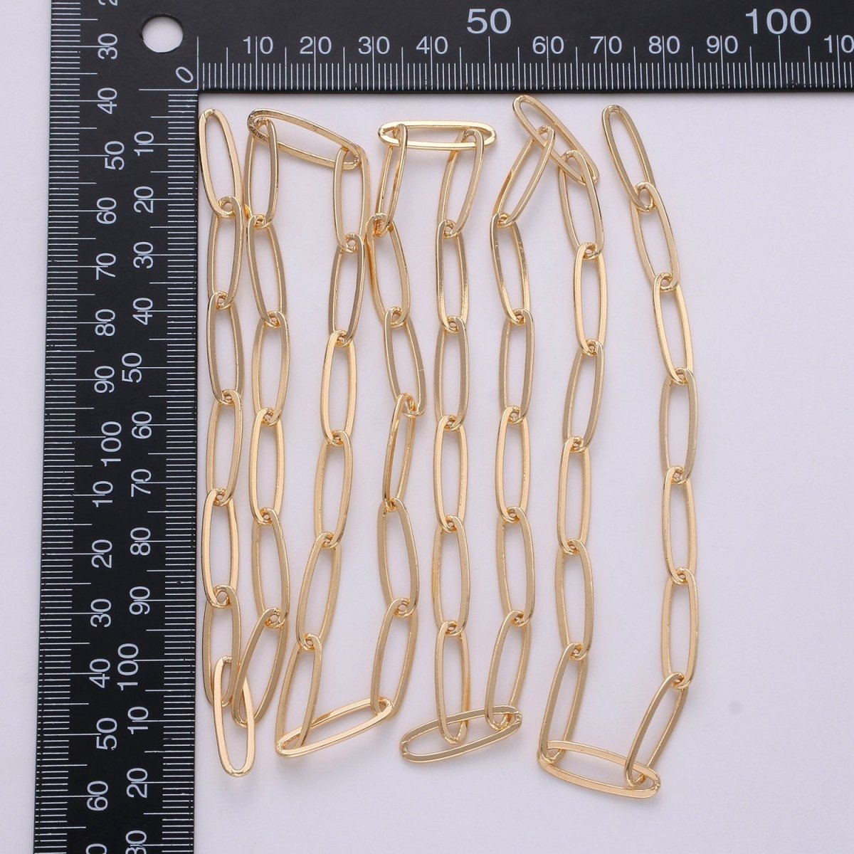 Chunky Paperclip Long Oval Chain Necklace 18x5mm 18k Gold Plated Paper Clip Chain 1 yard Lead, Nickel Free Unfinished Link Chain | ROLL-253 Clearance Pricing