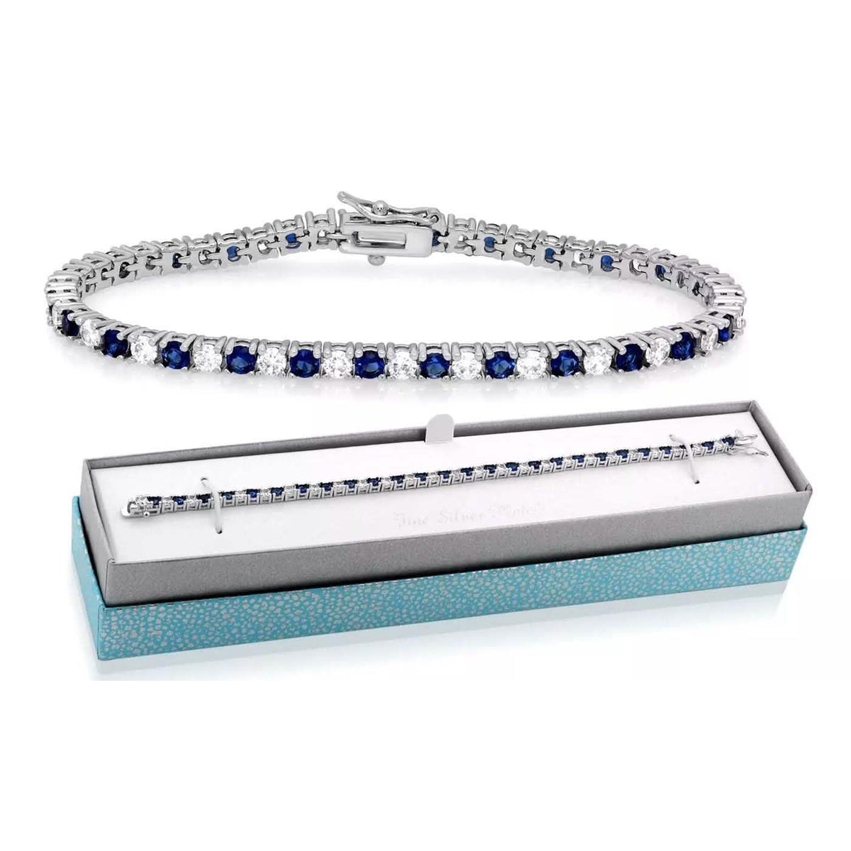 Classic Created Blue Sapphire Tennis Bracelet with Gift Box by MUIBLU Gems