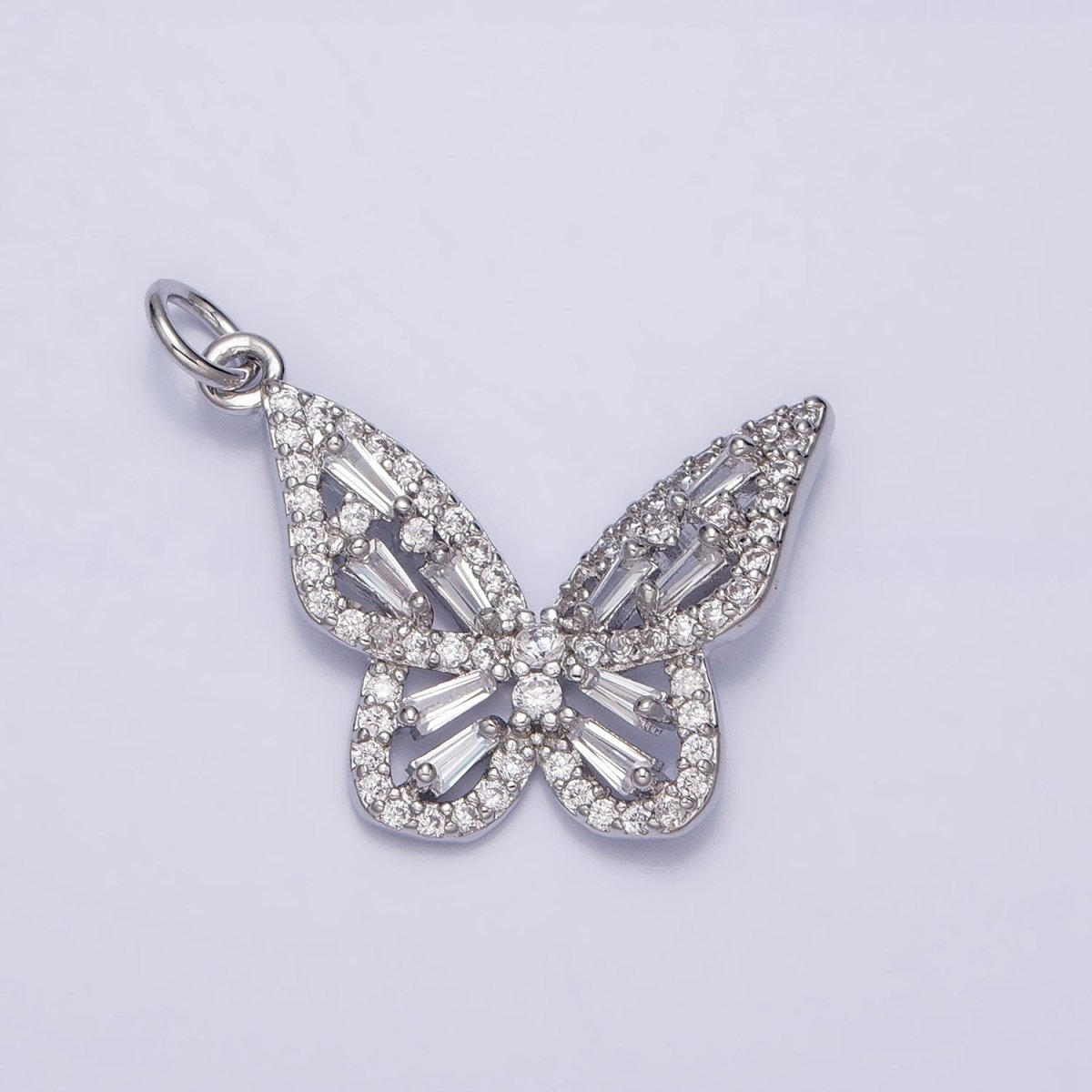 Clear Baguette Micro Paved CZ Butterfly Mariposa Add-On Charm in Silver & Gold | AC709 AC710