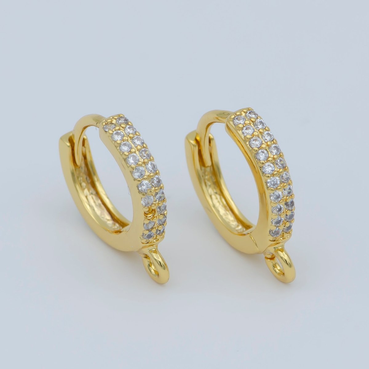Clear cubic one touch w/ open link, Lead Nickel free 24K gold Filled Lever back earring making Component Cz Hoop L-383