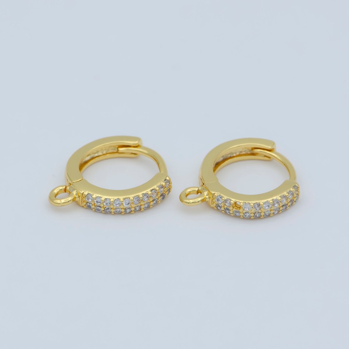 Clear cubic one touch w/ open link, Lead Nickel free 24K gold Filled Lever back earring making Component Cz Hoop L-383
