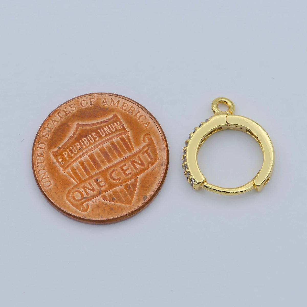 Clear cubic one touch w/ open link, Lead Nickel free 24K gold Filled Lever back earring making Component Cz Hoop L-383