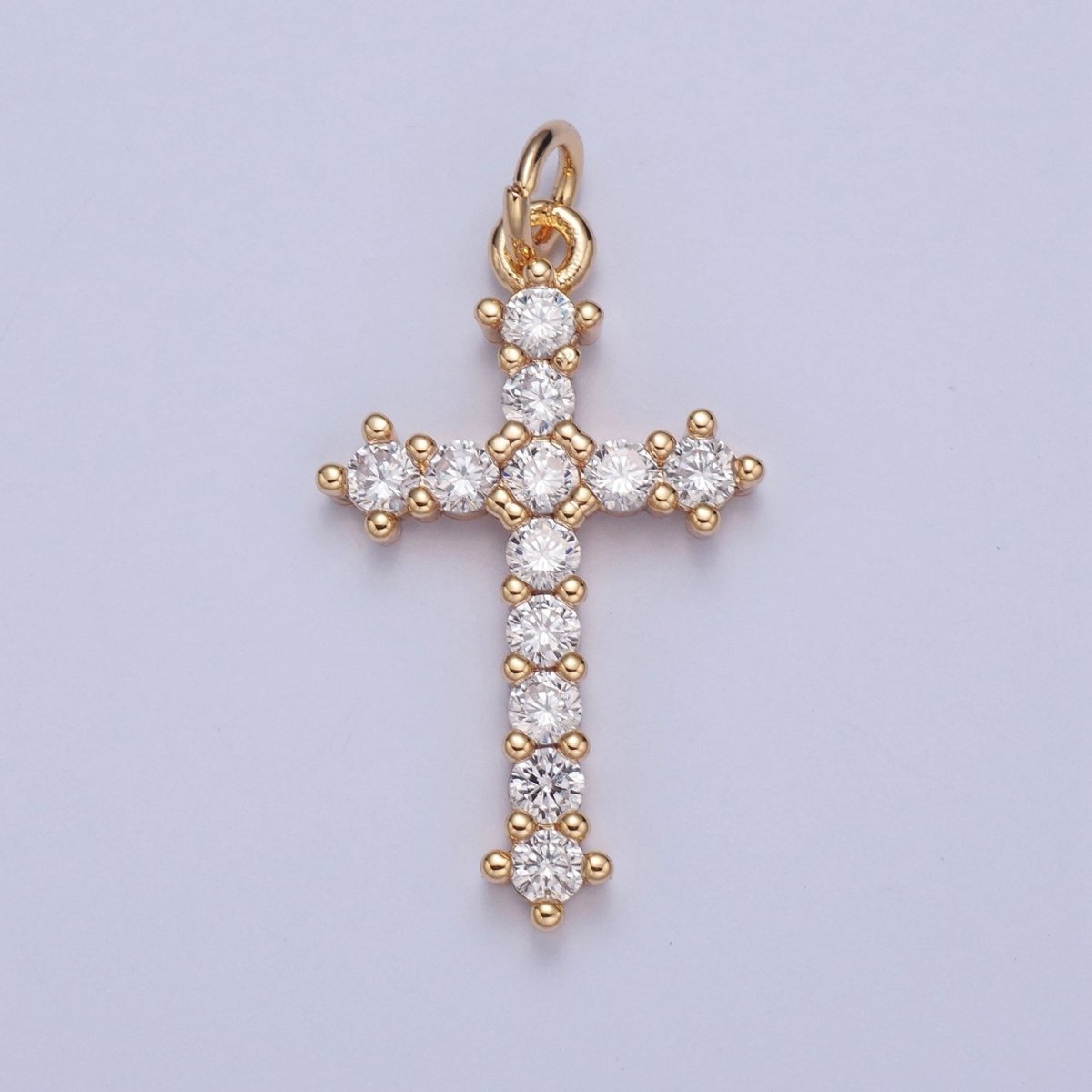 Clear CZ Cross Pendant Gold Religious Jewelry Making Supply X-020
