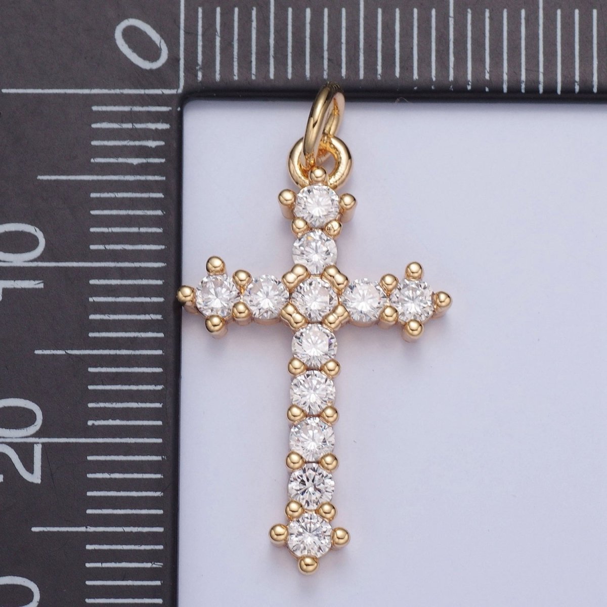 Clear CZ Cross Pendant Gold Religious Jewelry Making Supply X-020