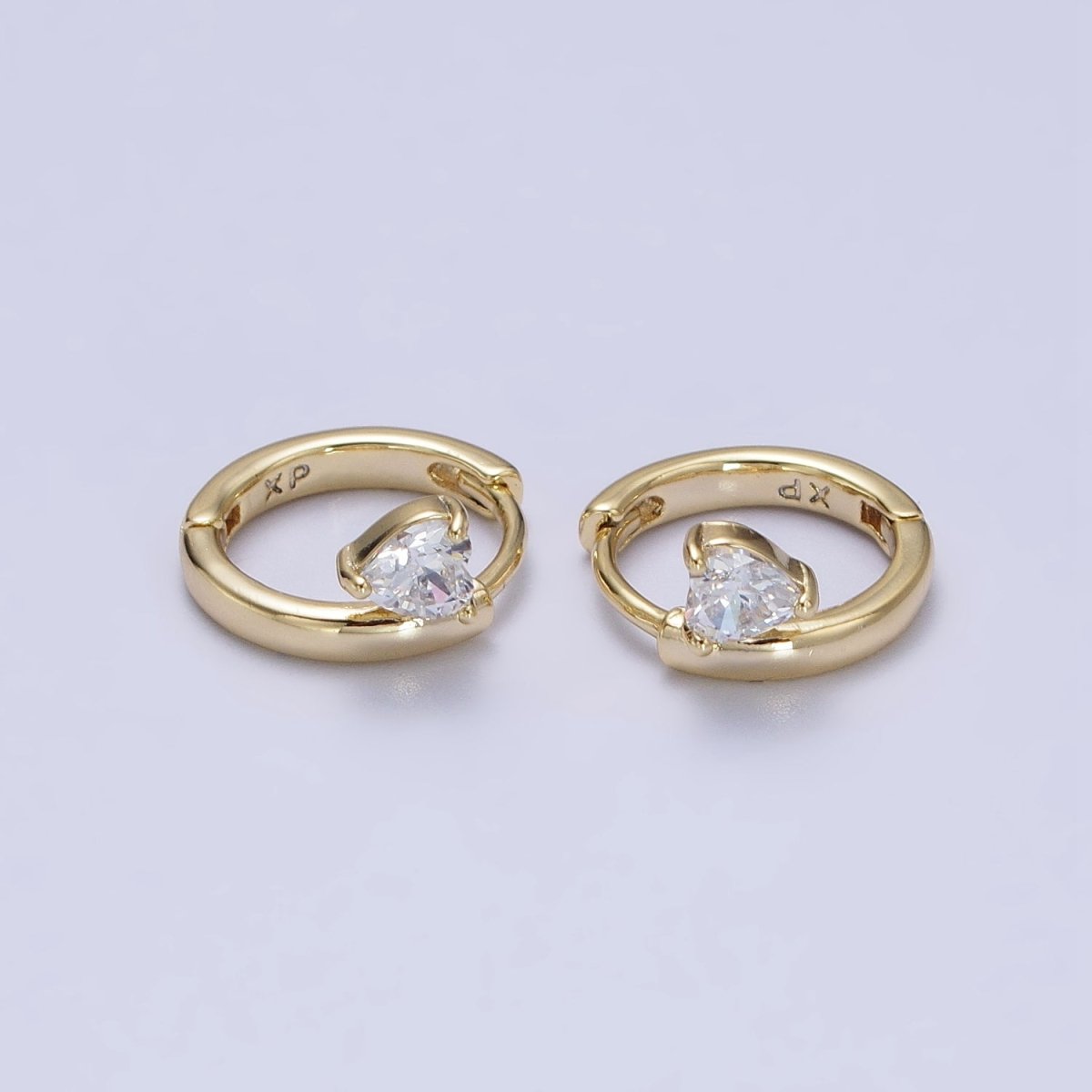 Clear CZ Heart Spiral 12mm Gold Cartilage Minimalist Huggie Earrings | AB429
