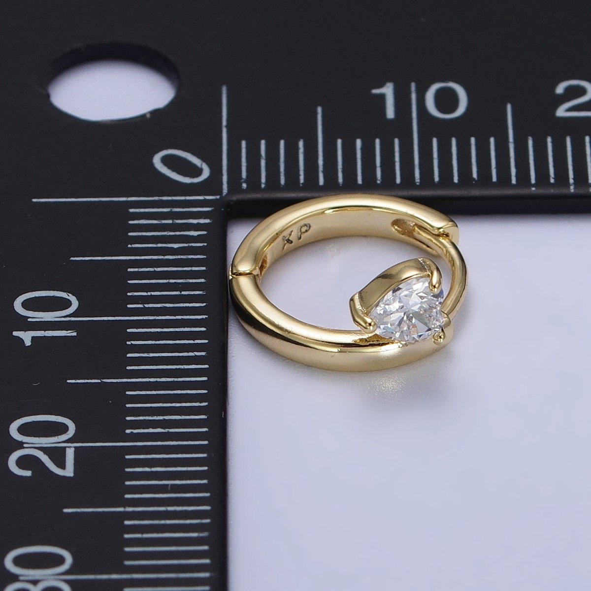 Clear CZ Heart Spiral 12mm Gold Cartilage Minimalist Huggie Earrings | AB429
