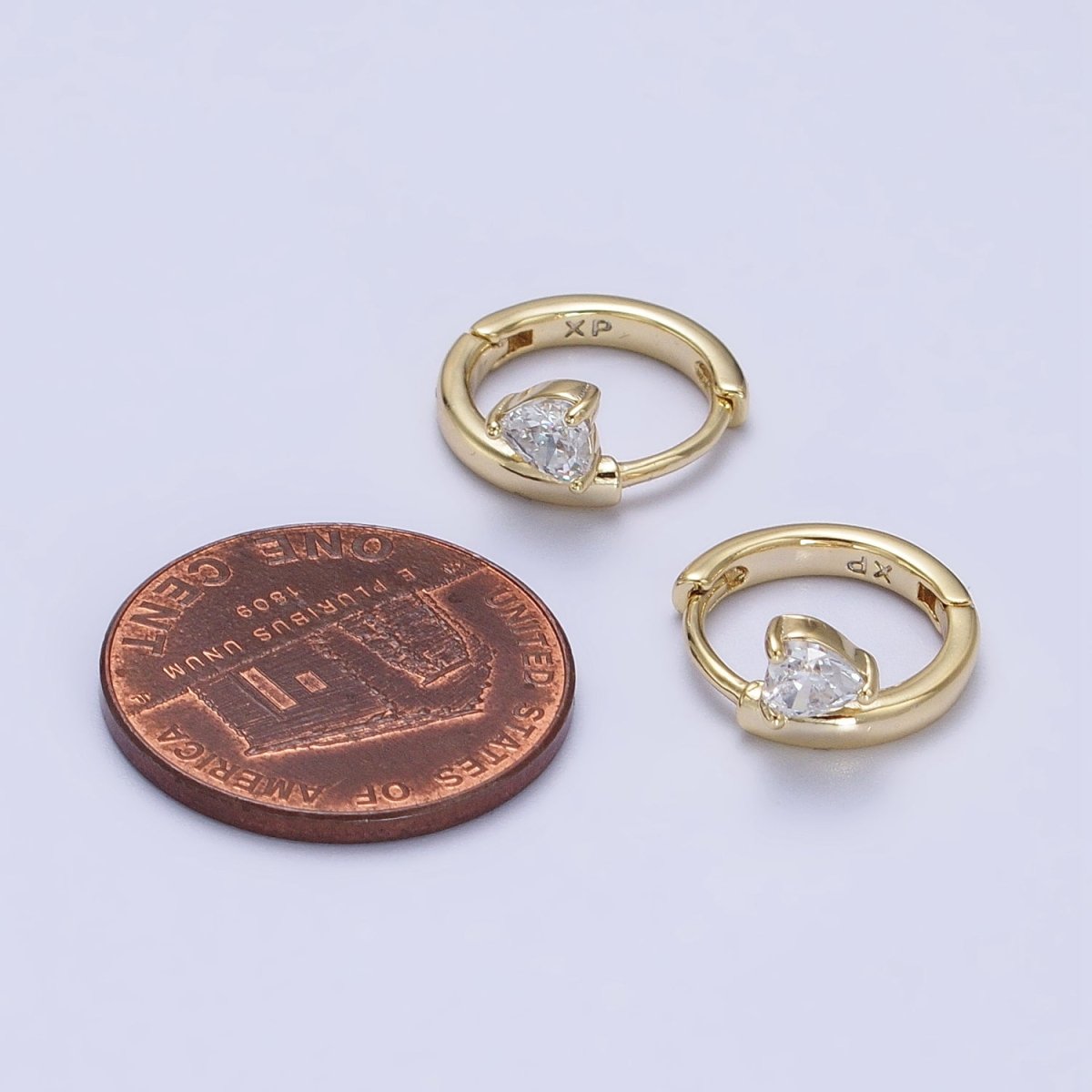 Clear CZ Heart Spiral 12mm Gold Cartilage Minimalist Huggie Earrings | AB429