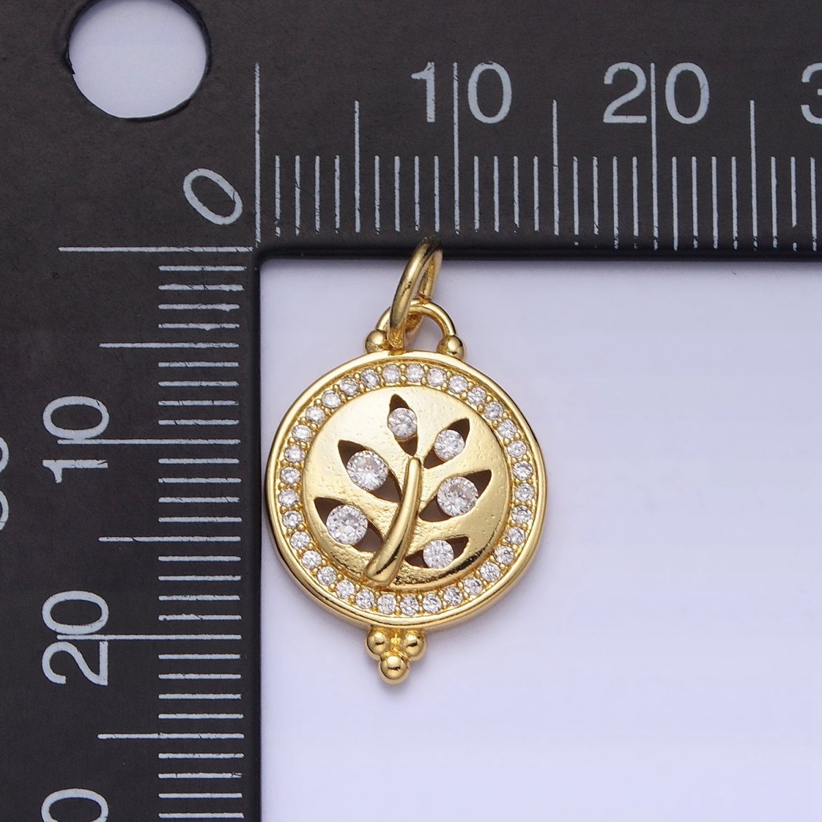 Clear Micro Paved CZ Filigree Nature Plant leaf Round Gold Add-On Charm | AC377