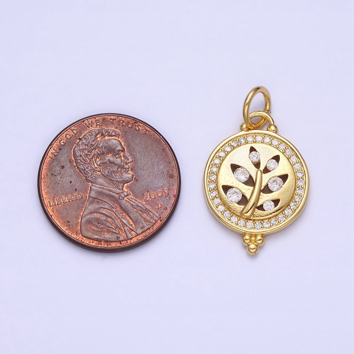 Clear Micro Paved CZ Filigree Nature Plant leaf Round Gold Add-On Charm | AC377