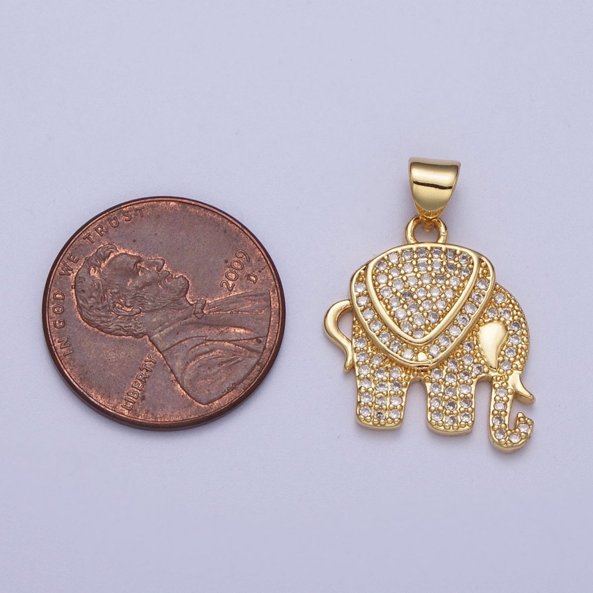 Clear Micro Paved CZ Gold Wildlife Elephant Pendant For Safari Nature Jewelry Making H-752